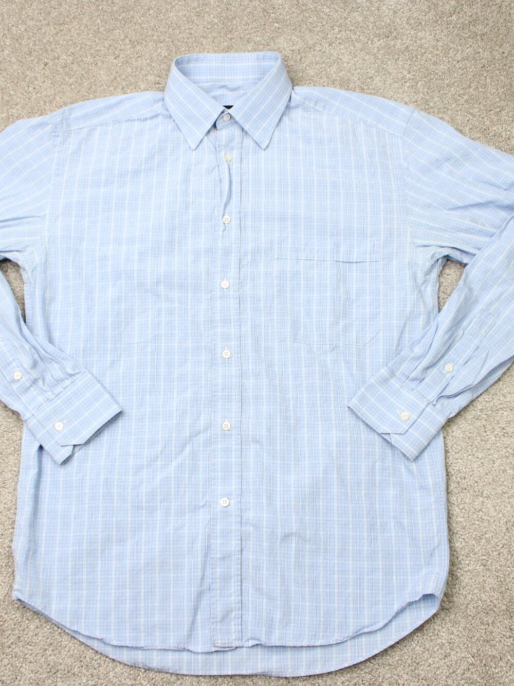 Canali Dress Shirt Mens 15 1/2, 39 Blue Check 100% Cotton Long Sleeve Button Up - Picture 2 of 12